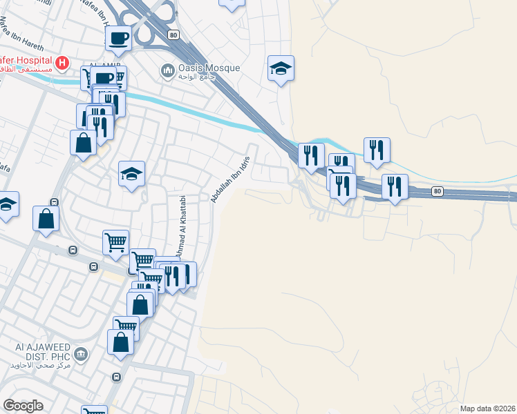 map of restaurants, bars, coffee shops, grocery stores, and more near in Jeddah