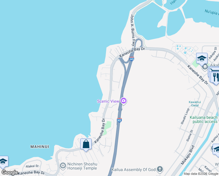 map of restaurants, bars, coffee shops, grocery stores, and more near 44-375 Kaneohe Bay Drive in Kaneohe