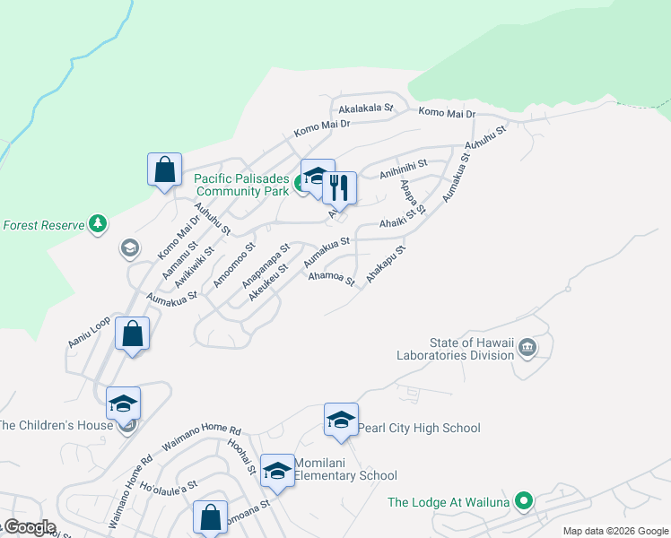 map of restaurants, bars, coffee shops, grocery stores, and more near 2318 Ahaiki Street in Pearl City