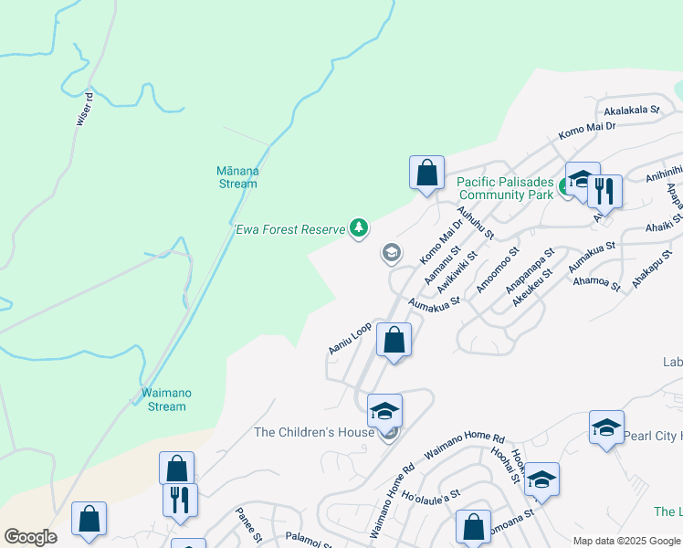 map of restaurants, bars, coffee shops, grocery stores, and more near in Pearl City