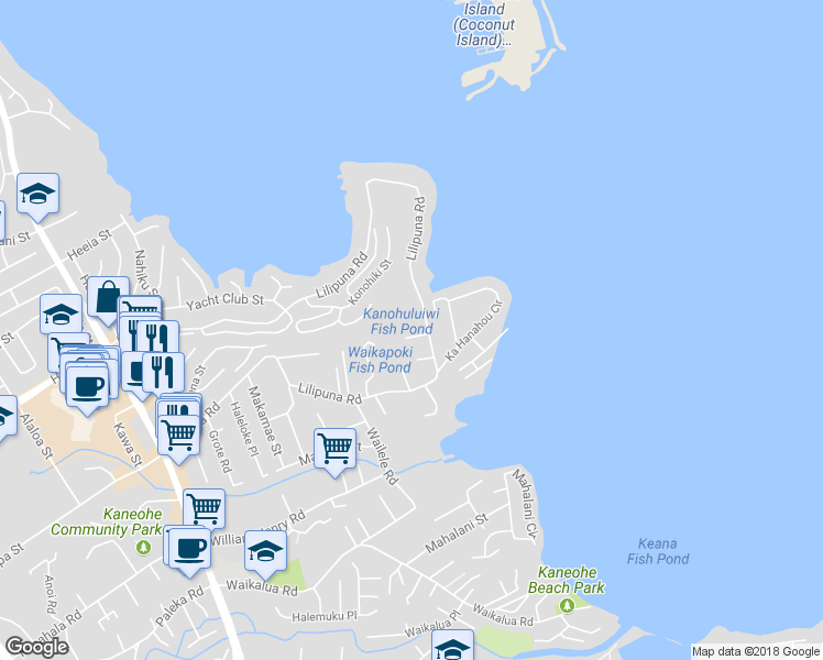 map of restaurants, bars, coffee shops, grocery stores, and more near 45-123 Alina Place in Kaneohe