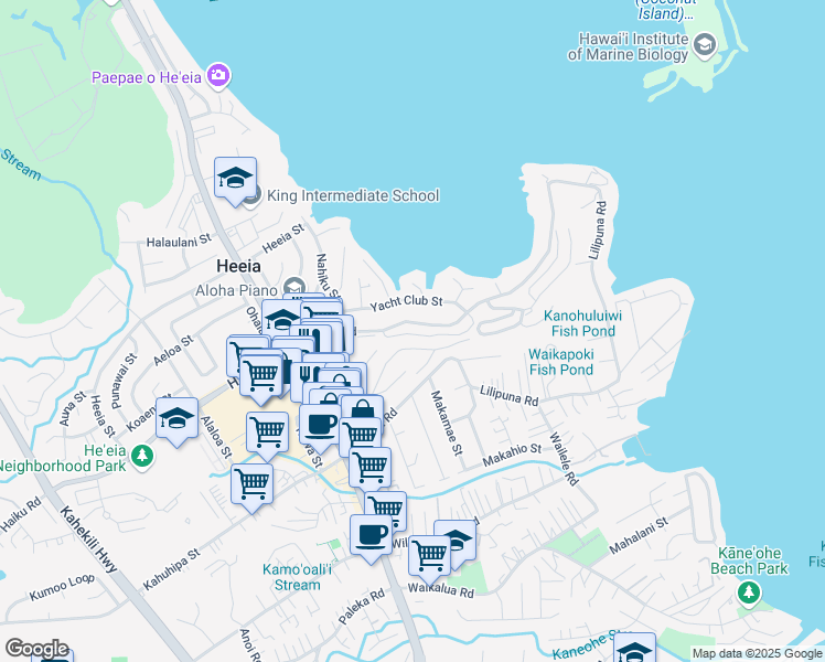 map of restaurants, bars, coffee shops, grocery stores, and more near 46-197 Lilipuna Road in Kaneohe