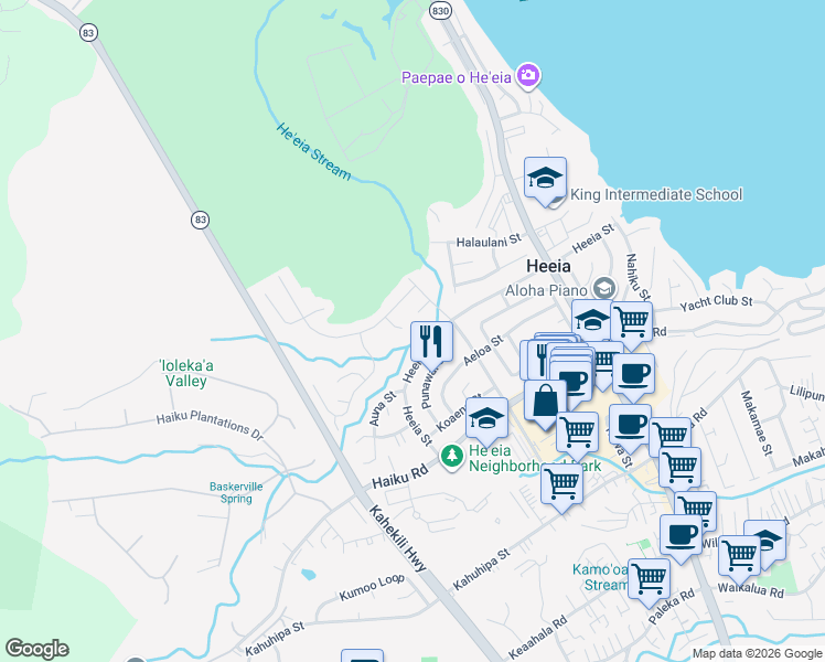 map of restaurants, bars, coffee shops, grocery stores, and more near in Kaneohe