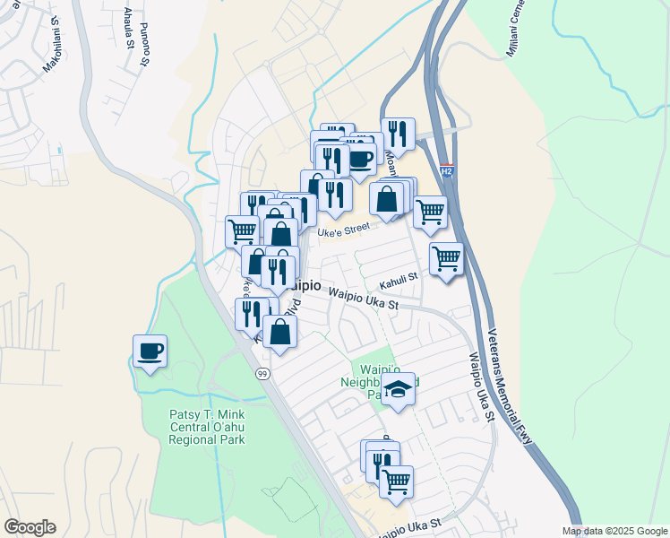 map of restaurants, bars, coffee shops, grocery stores, and more near 94-1465 Waipio Uka Street in Waipahu