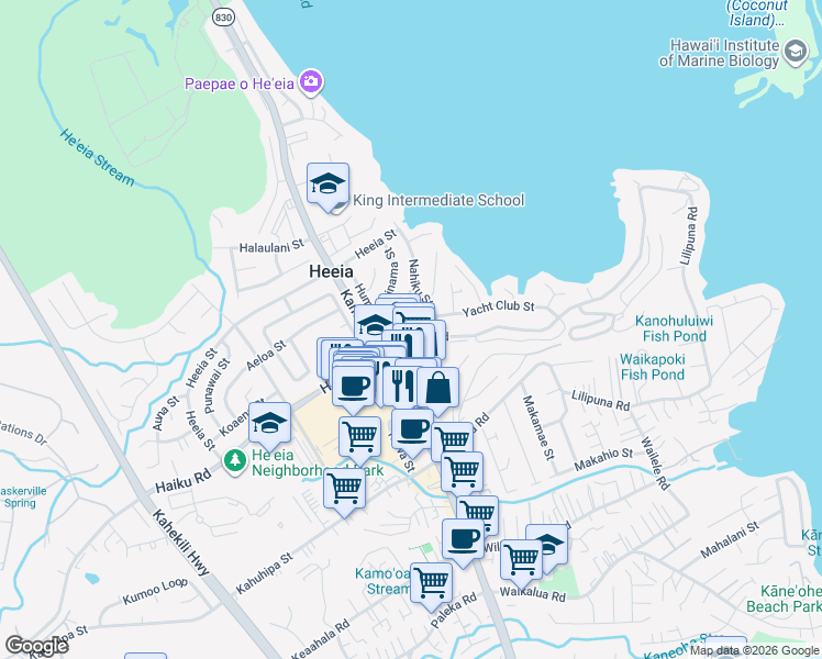 map of restaurants, bars, coffee shops, grocery stores, and more near 46-248 Kapea Place in Kaneohe