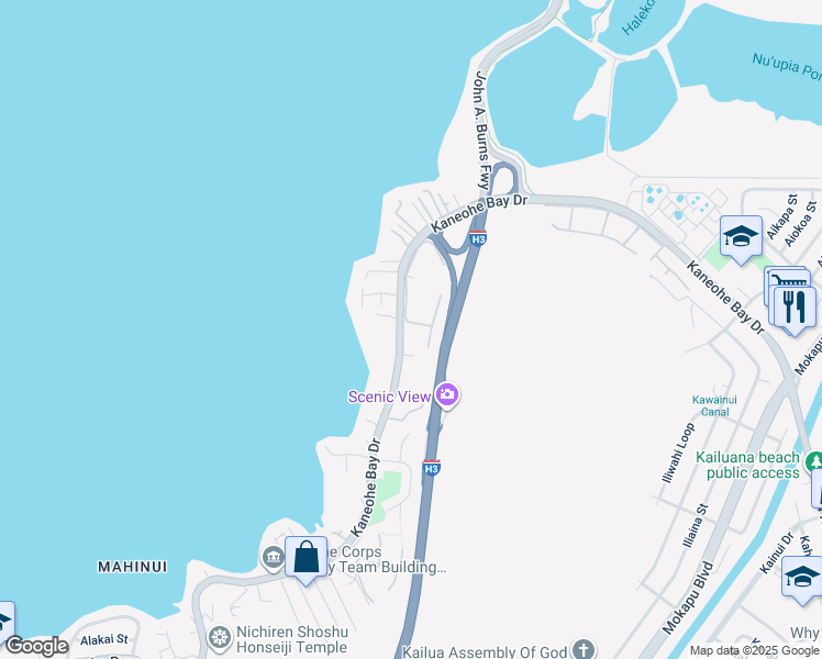 map of restaurants, bars, coffee shops, grocery stores, and more near 44-368 Kaneohe Bay Drive in Kaneohe