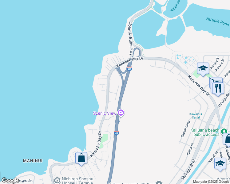 map of restaurants, bars, coffee shops, grocery stores, and more near 44-368 Kaneohe Bay Drive in Kaneohe
