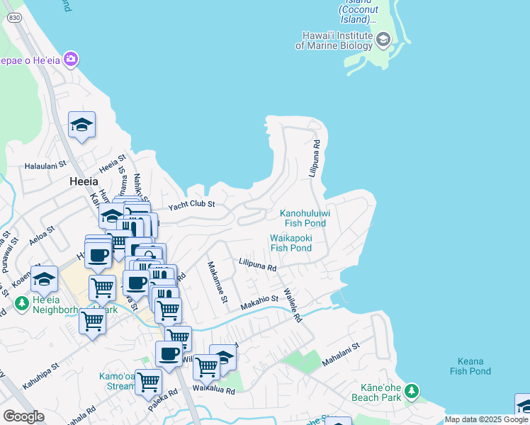 map of restaurants, bars, coffee shops, grocery stores, and more near 46-109 Konohiki Street in Kaneohe
