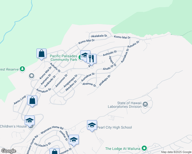 map of restaurants, bars, coffee shops, grocery stores, and more near 2318 Ahaiki Street in Pearl City
