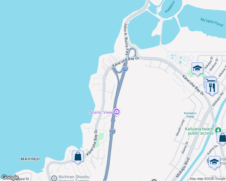 map of restaurants, bars, coffee shops, grocery stores, and more near 44-368 Kaneohe Bay Drive in Kaneohe