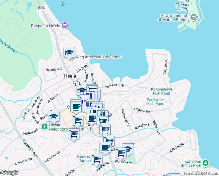 map of restaurants, bars, coffee shops, grocery stores, and more near 46-197 Lilipuna Road in Kaneohe
