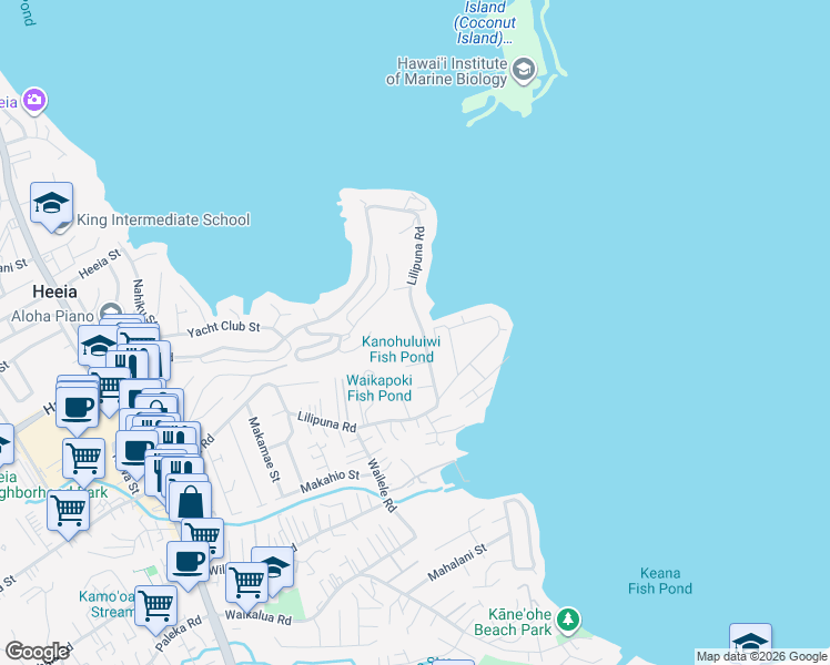 map of restaurants, bars, coffee shops, grocery stores, and more near 45-123 Alina Place in Kaneohe