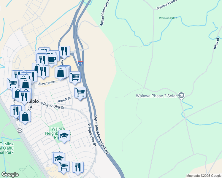 map of restaurants, bars, coffee shops, grocery stores, and more near Veterans Memorial Freeway in Waipahu
