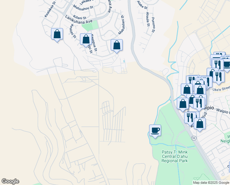 map of restaurants, bars, coffee shops, grocery stores, and more near 94-417 Makapipipi Street in Mililani