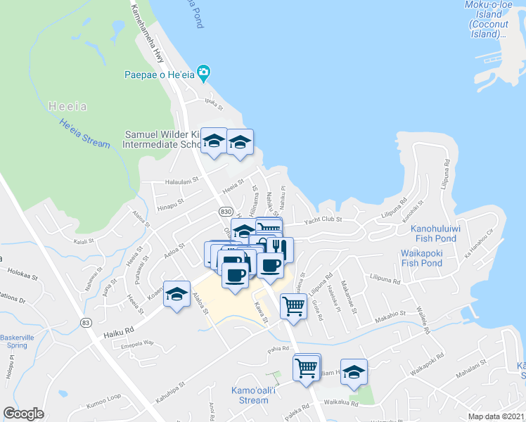 map of restaurants, bars, coffee shops, grocery stores, and more near 46-237 Kapea Street in Kaneohe