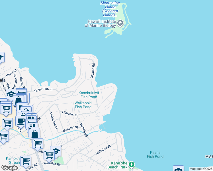 map of restaurants, bars, coffee shops, grocery stores, and more near 45-221 Ka Hanahou Circle in Kaneohe