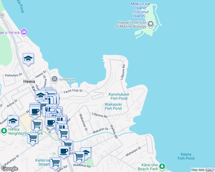 map of restaurants, bars, coffee shops, grocery stores, and more near 46-81 Konohiki Street in Kaneohe