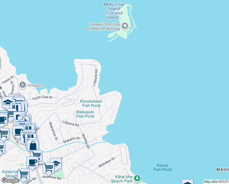 map of restaurants, bars, coffee shops, grocery stores, and more near 45-221 Ka Hanahou Circle in Kaneohe