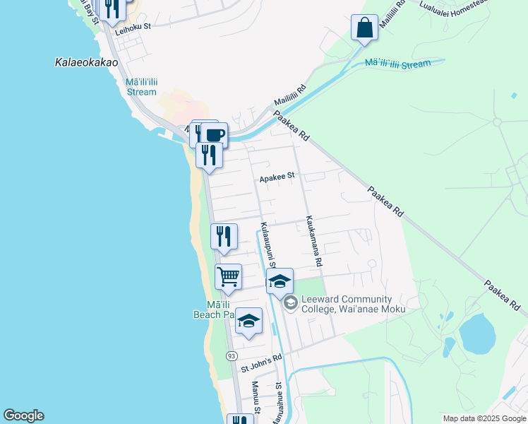 map of restaurants, bars, coffee shops, grocery stores, and more near 87-206 Halemaluhia Place in Waianae