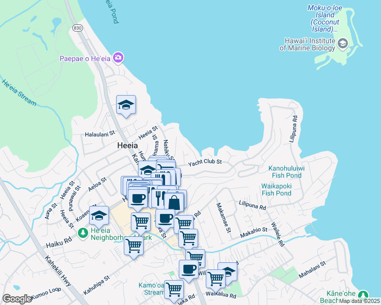 map of restaurants, bars, coffee shops, grocery stores, and more near 46-138 Punalei Place in Kaneohe