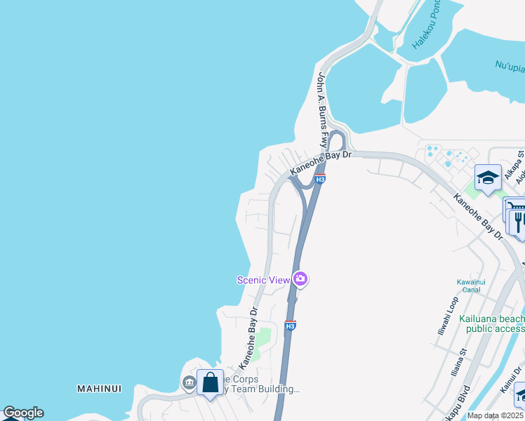 map of restaurants, bars, coffee shops, grocery stores, and more near 44-28 Aina Moi Place in Kaneohe