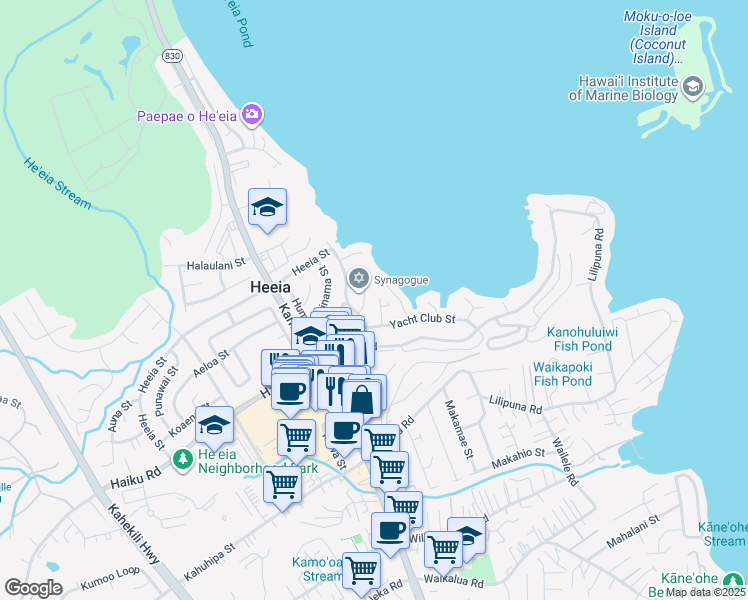 map of restaurants, bars, coffee shops, grocery stores, and more near 46-138 Punalei Place in Kaneohe