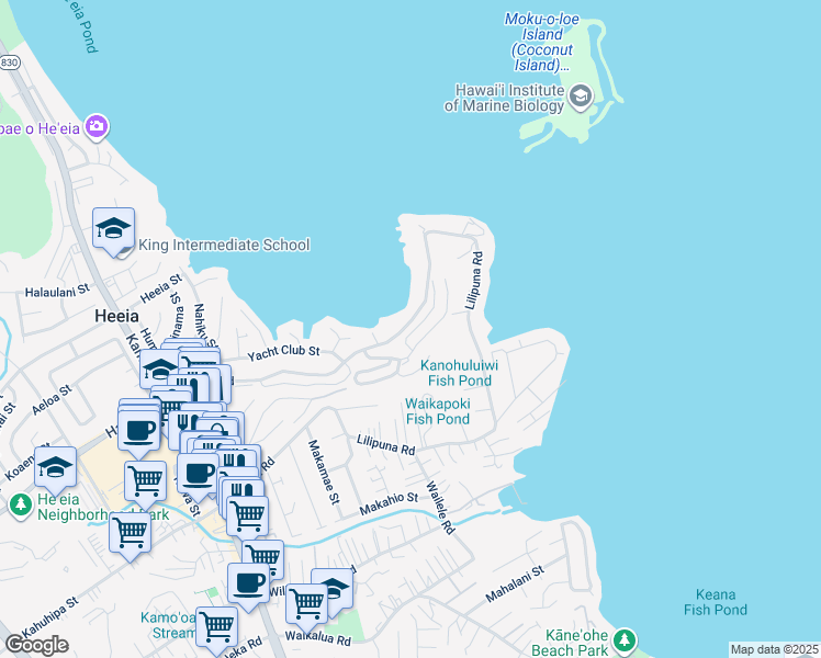 map of restaurants, bars, coffee shops, grocery stores, and more near 46-70 Konane Place in Kaneohe