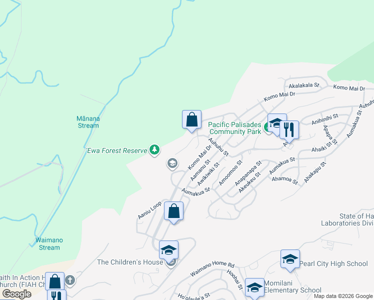 map of restaurants, bars, coffee shops, grocery stores, and more near 2170 Aupaka Street in Pearl City