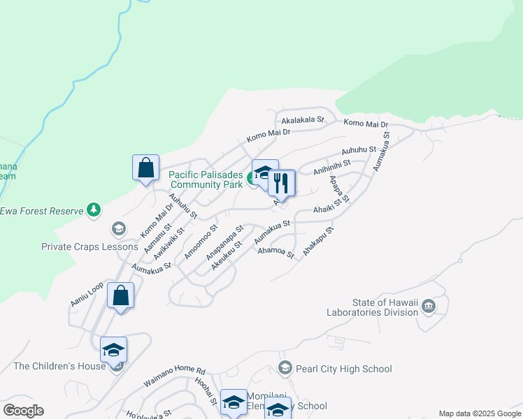 map of restaurants, bars, coffee shops, grocery stores, and more near 2306 Auhuhu Street in Pearl City