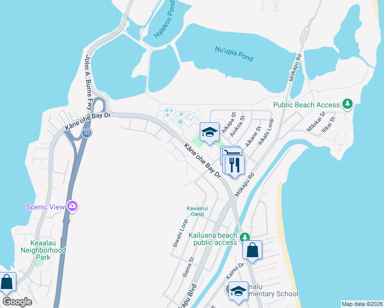 map of restaurants, bars, coffee shops, grocery stores, and more near 242 Iliaina Street in Kailua