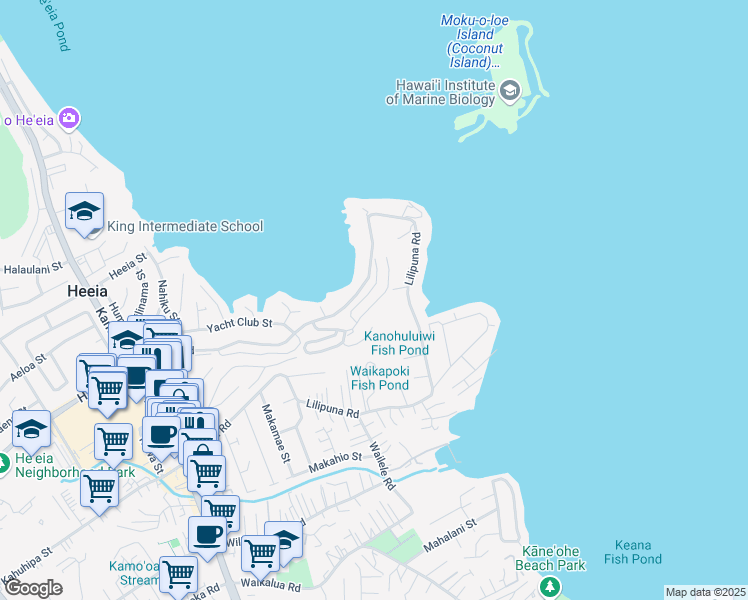 map of restaurants, bars, coffee shops, grocery stores, and more near 46-81 Konohiki Street in Kaneohe