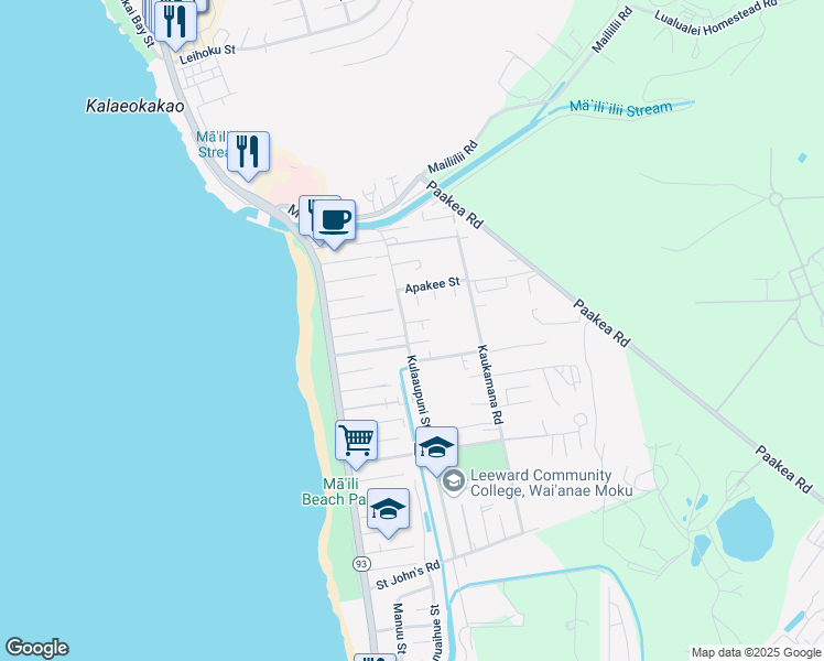 map of restaurants, bars, coffee shops, grocery stores, and more near 87-206 Halemaluhia Place in Waianae