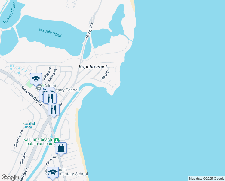 map of restaurants, bars, coffee shops, grocery stores, and more near 608 Kaimalino Place in Kailua