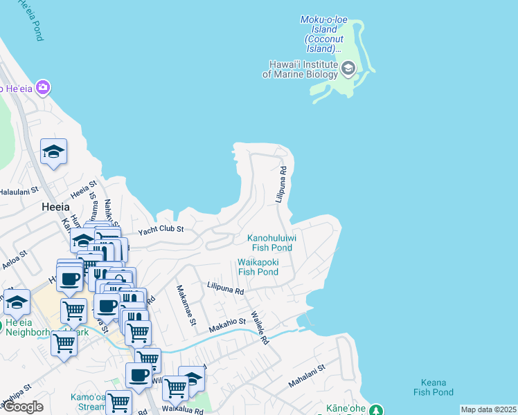 map of restaurants, bars, coffee shops, grocery stores, and more near 46-81 Konohiki Street in Kaneohe