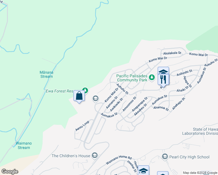 map of restaurants, bars, coffee shops, grocery stores, and more near 2170 Aupaka Street in Pearl City