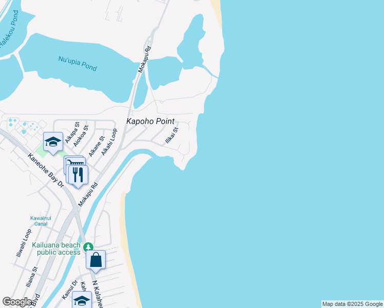 map of restaurants, bars, coffee shops, grocery stores, and more near 584 Kaimalino Street in Kailua