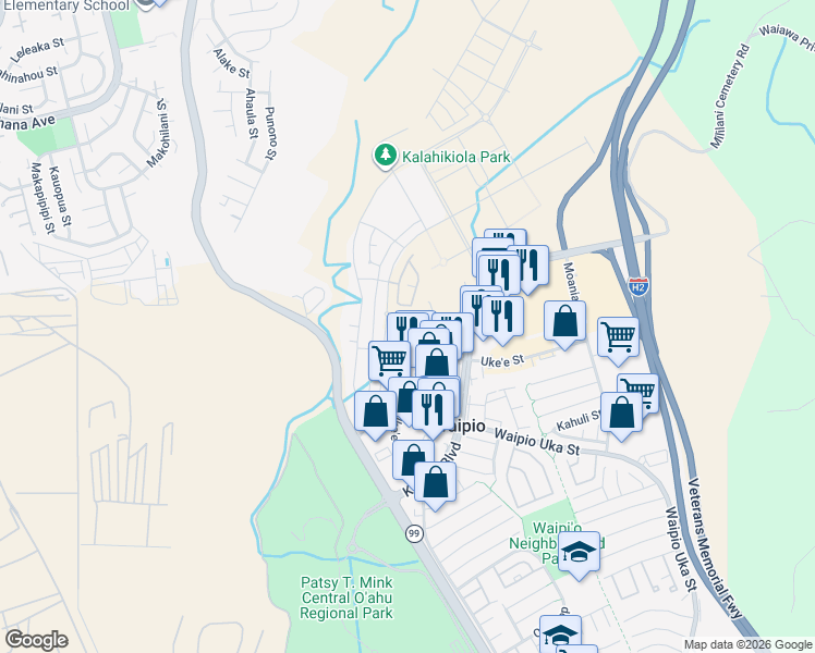 map of restaurants, bars, coffee shops, grocery stores, and more near 94-469-94-475 Ukeʻe Street in Waipahu