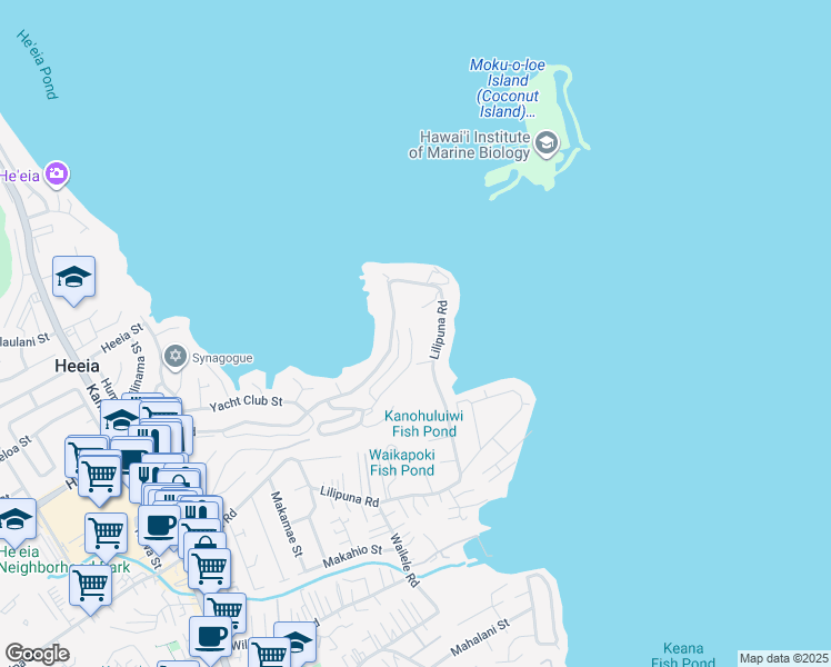map of restaurants, bars, coffee shops, grocery stores, and more near 45-31 Lilipuna Road in Kaneohe
