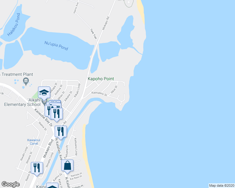 map of restaurants, bars, coffee shops, grocery stores, and more near 625 Kaimalino Street in Kailua