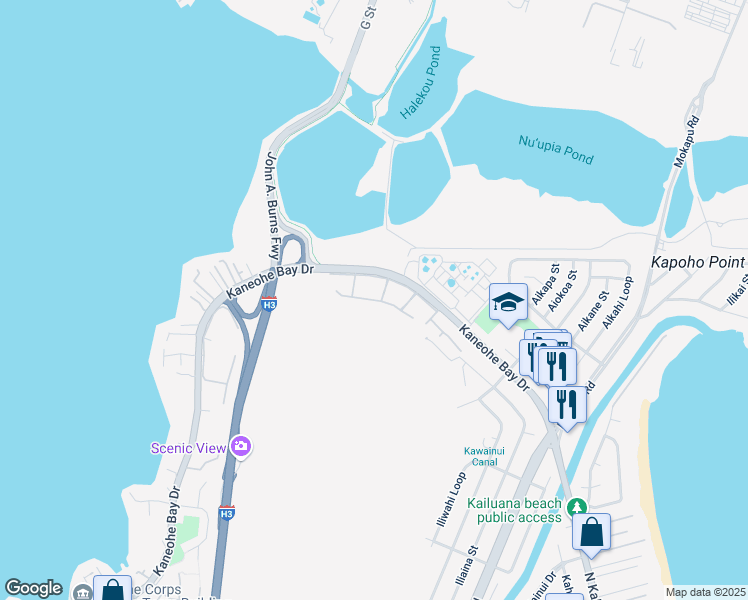 map of restaurants, bars, coffee shops, grocery stores, and more near 1312 Oko Street in Kailua
