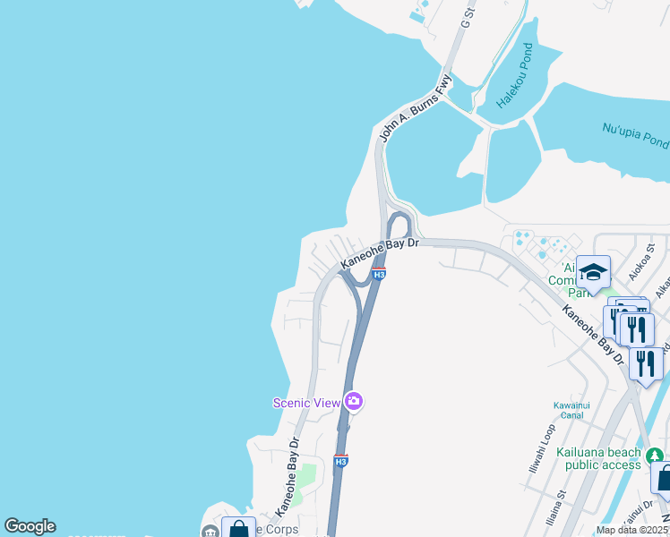 map of restaurants, bars, coffee shops, grocery stores, and more near 271 Kaneohe Bay Drive in Kaneohe