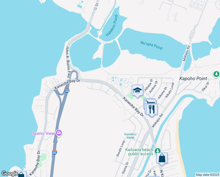 map of restaurants, bars, coffee shops, grocery stores, and more near 3211 Halia Street in Kailua