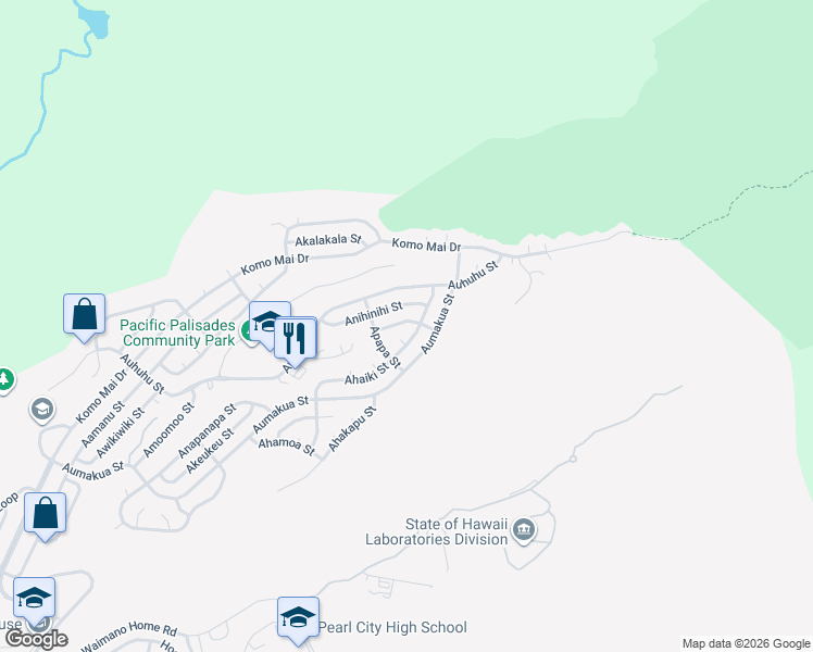 map of restaurants, bars, coffee shops, grocery stores, and more near 2428 Aumakua Street in Pearl City