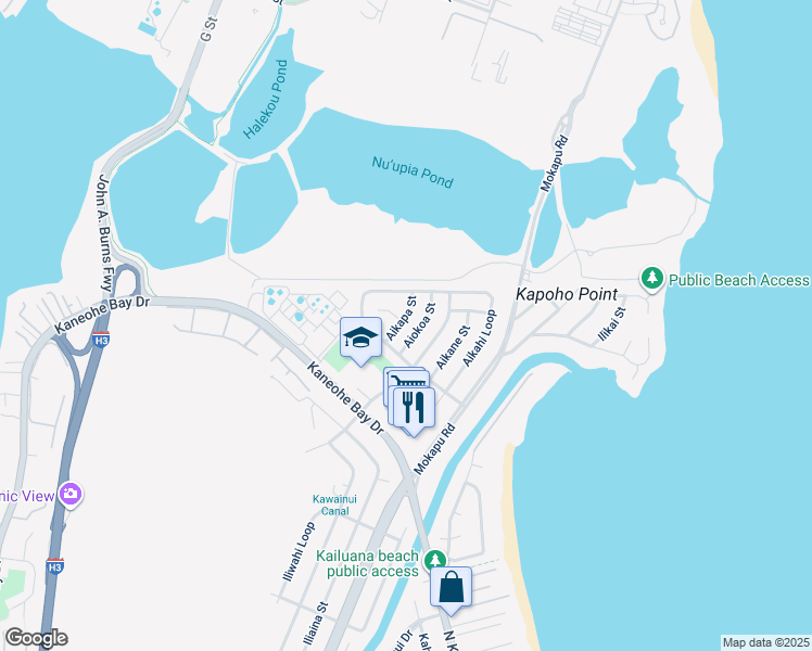 map of restaurants, bars, coffee shops, grocery stores, and more near 222 Aikapa Street in Kailua
