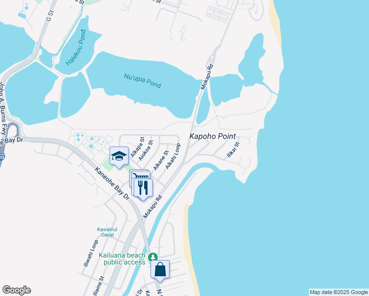 map of restaurants, bars, coffee shops, grocery stores, and more near 669 Mokapu Road in Kailua