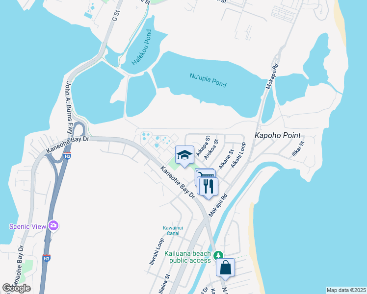map of restaurants, bars, coffee shops, grocery stores, and more near 92 Aikahi Loop in Kailua