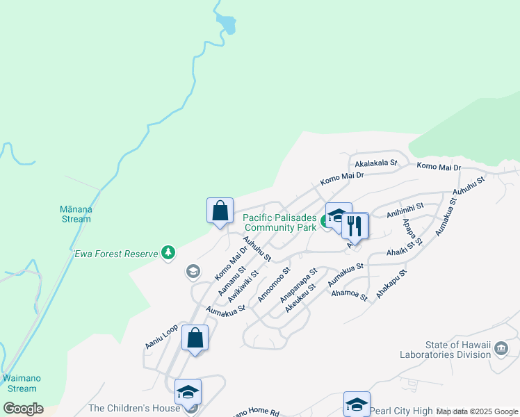 map of restaurants, bars, coffee shops, grocery stores, and more near 2237 Apaakuma Street in Pearl City