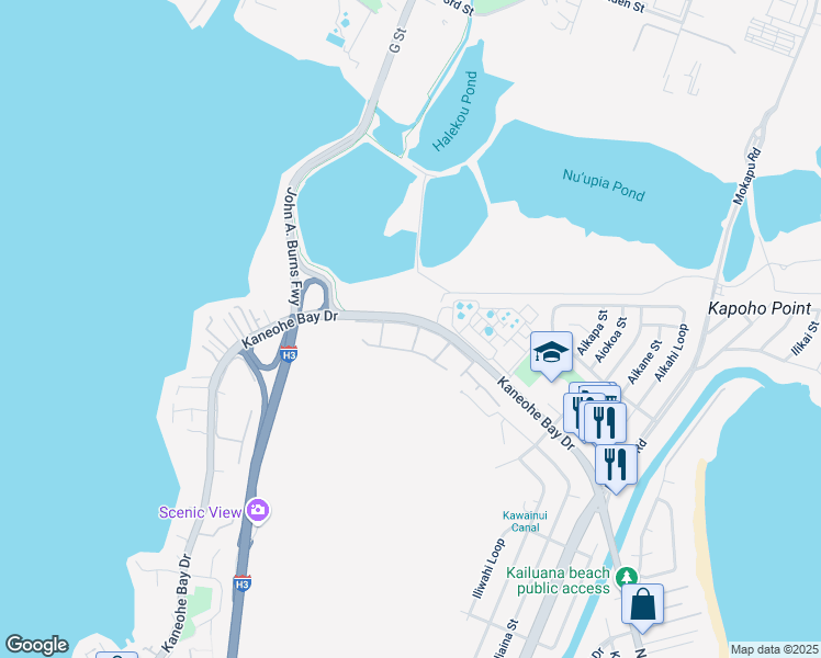 map of restaurants, bars, coffee shops, grocery stores, and more near in Kailua