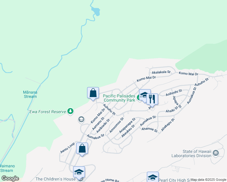 map of restaurants, bars, coffee shops, grocery stores, and more near 2237 Apaakuma Street in Pearl City