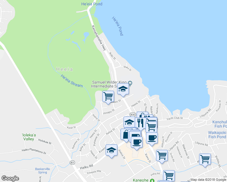 map of restaurants, bars, coffee shops, grocery stores, and more near 46-239 Ahui Nani Place in Kaneohe